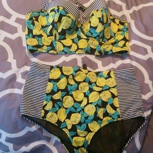 Lemon stripe bathing suit